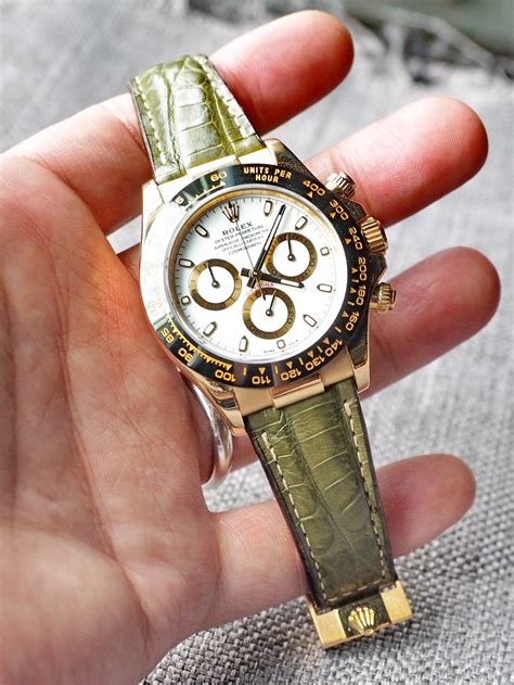 Rolex 2 Daytona genuine crocodile leather strap cinturino 